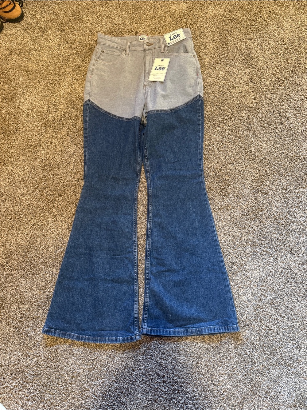 Lee Two-Tone High-Rise Flare Jeans - Blue and Cream